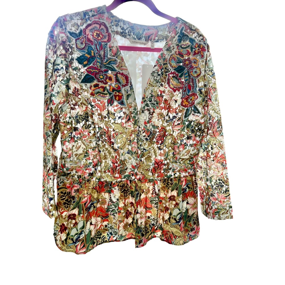 Soft Surroundings Ariege Jacket Floral Collage Lace Beaded Embroidered XL NEW